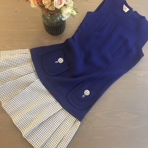 1960s Navy & White Mini Dress with Pleated Skirt
